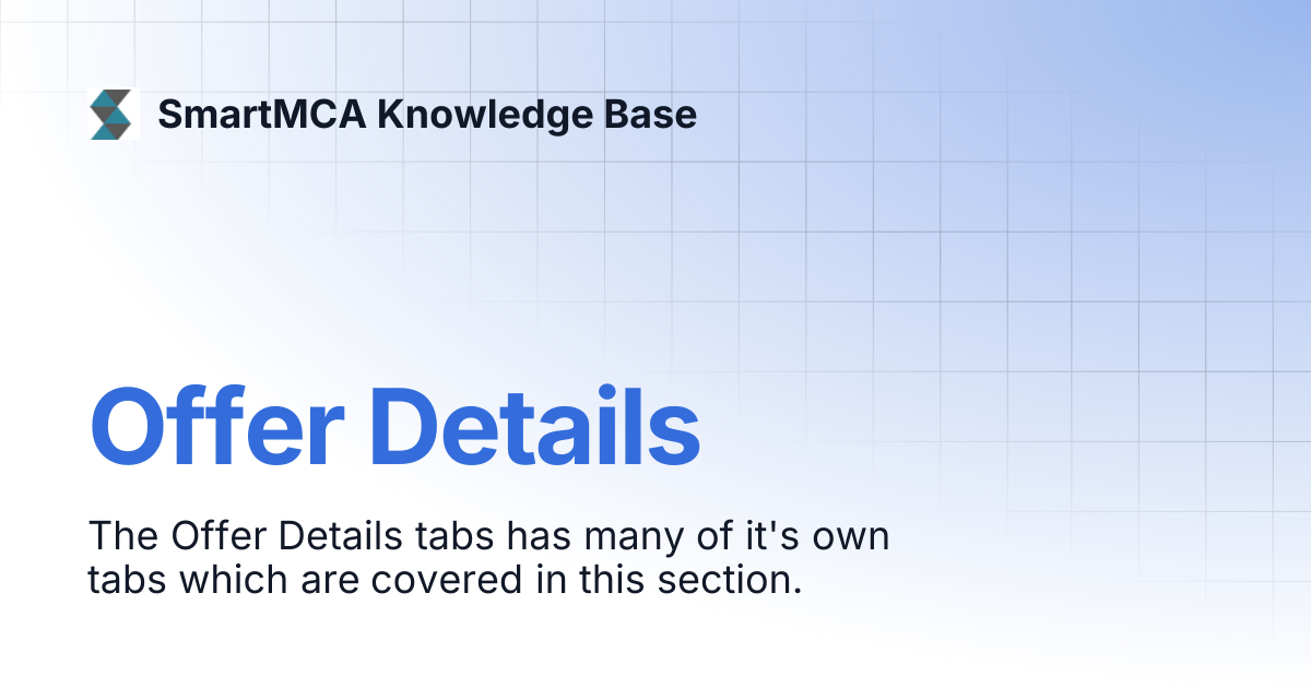 Offer Details | SmartMCA Knowledge Base
